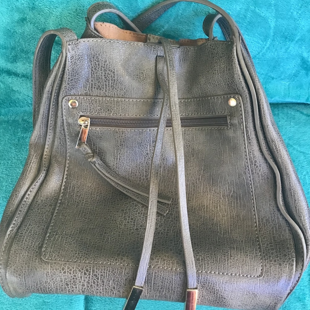 💚3/$25 Olive green hobo purse with gold tipped decorative strap on front